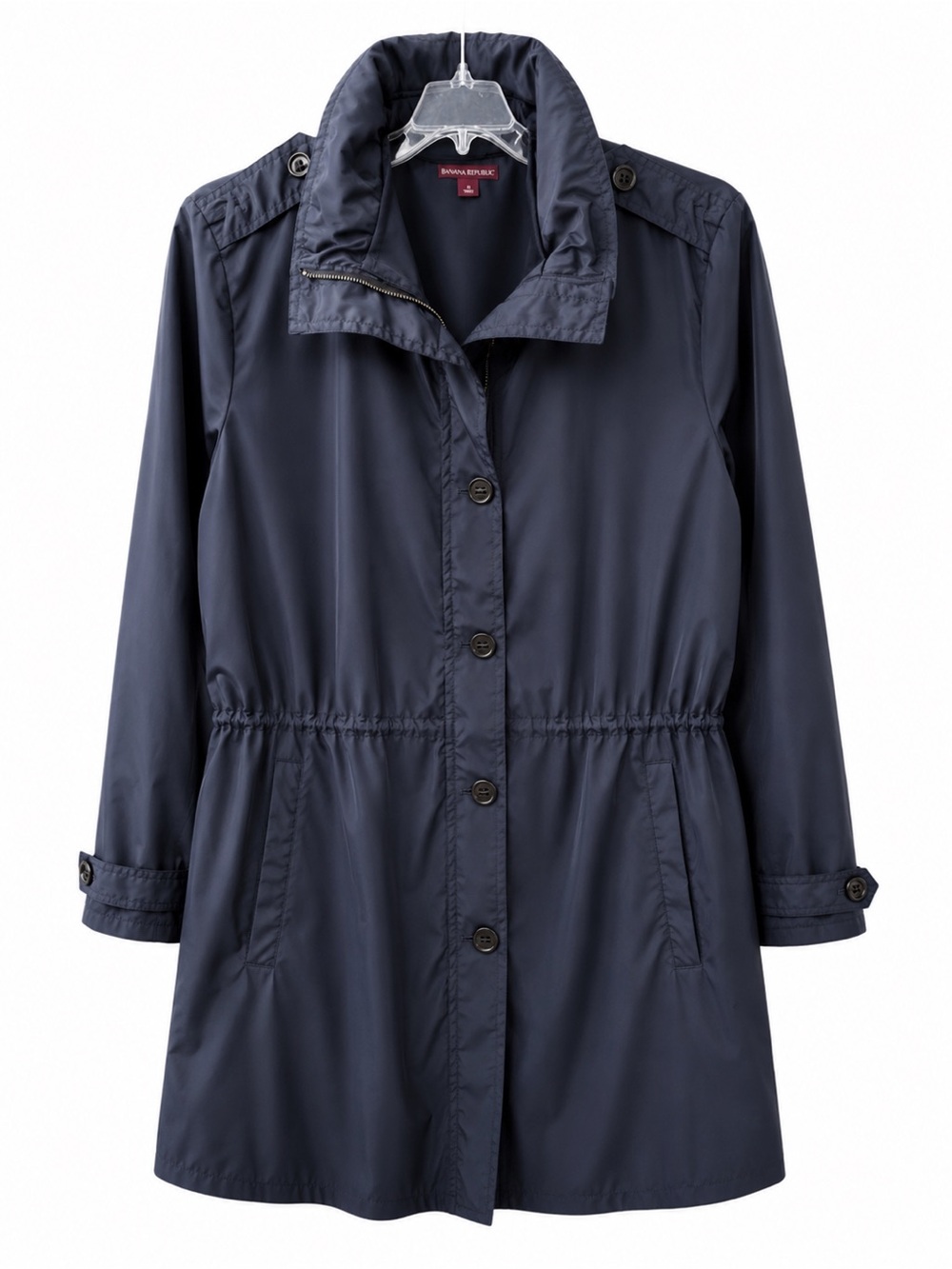 Women’s Blue Hooded Raincoat Plus Size 3X, Longer Length, Zip & Button Close